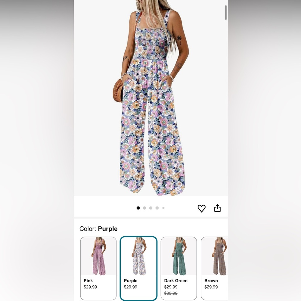 Amazon Purple Multi Floral Wide-Leg Jumpsuit Pants